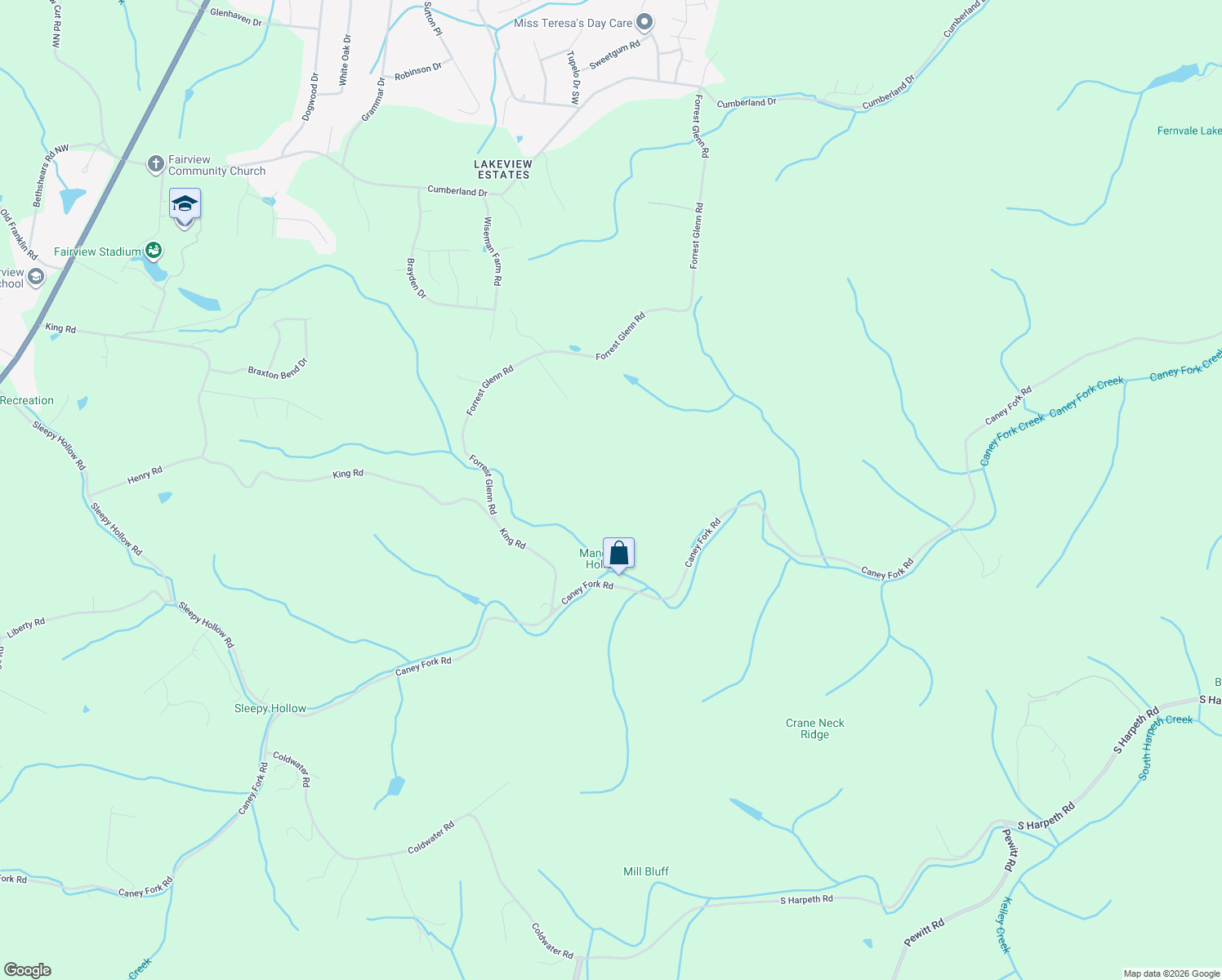 map of restaurants, bars, coffee shops, grocery stores, and more near 7584 Caney Fork Road in Fairview