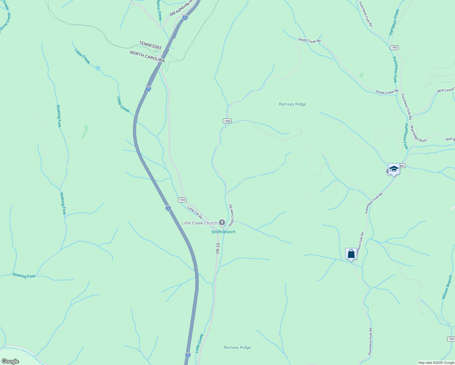 map of restaurants, bars, coffee shops, grocery stores, and more near 474 Smith Creek Road in Mars Hill