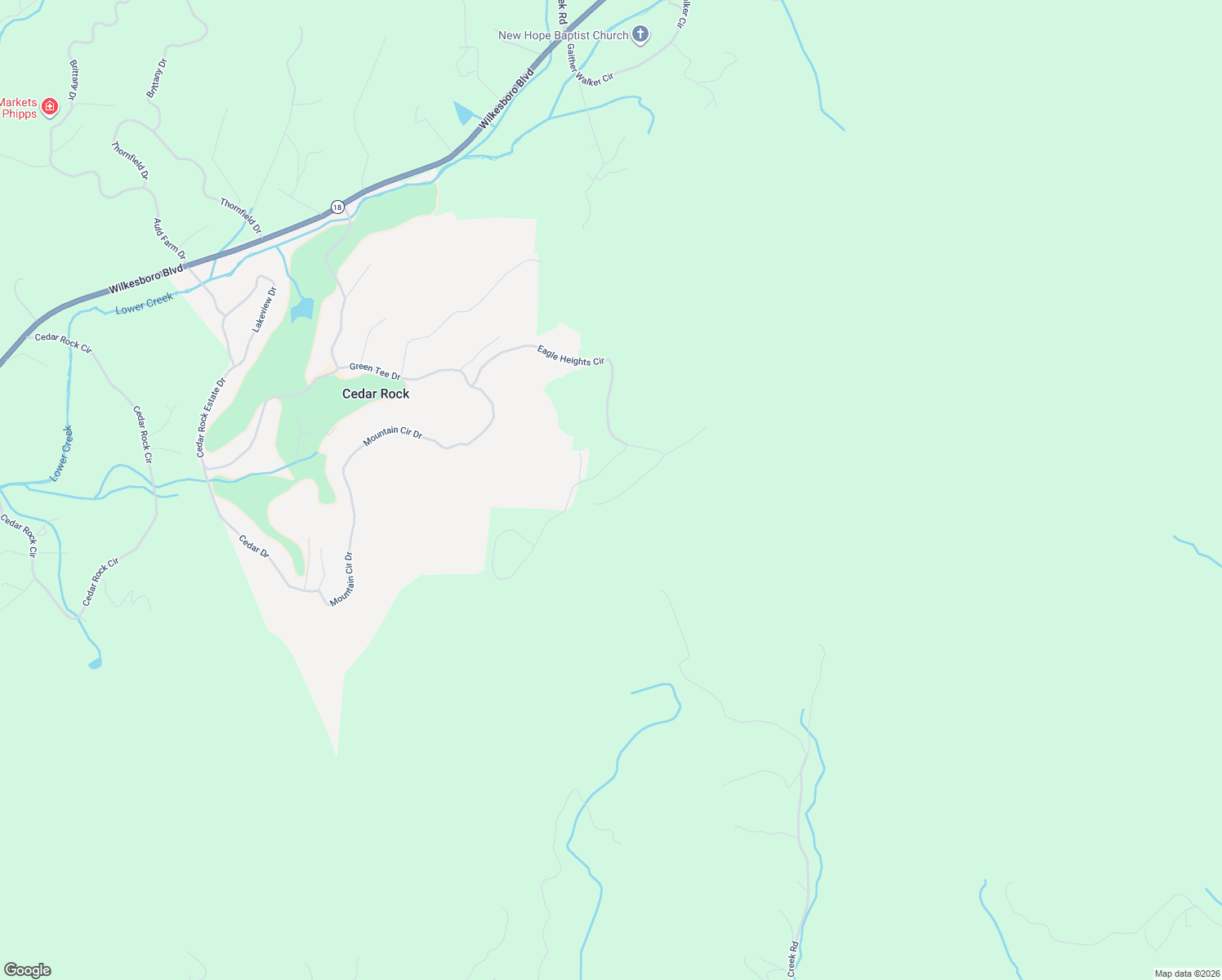 map of restaurants, bars, coffee shops, grocery stores, and more near 2216 Nighthawk Ridge Court in Lenoir