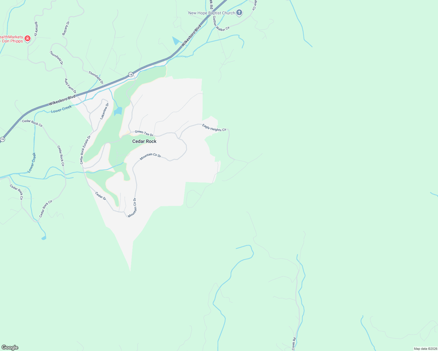 map of restaurants, bars, coffee shops, grocery stores, and more near 2224 Nighthawk Ridge Court in Lenoir