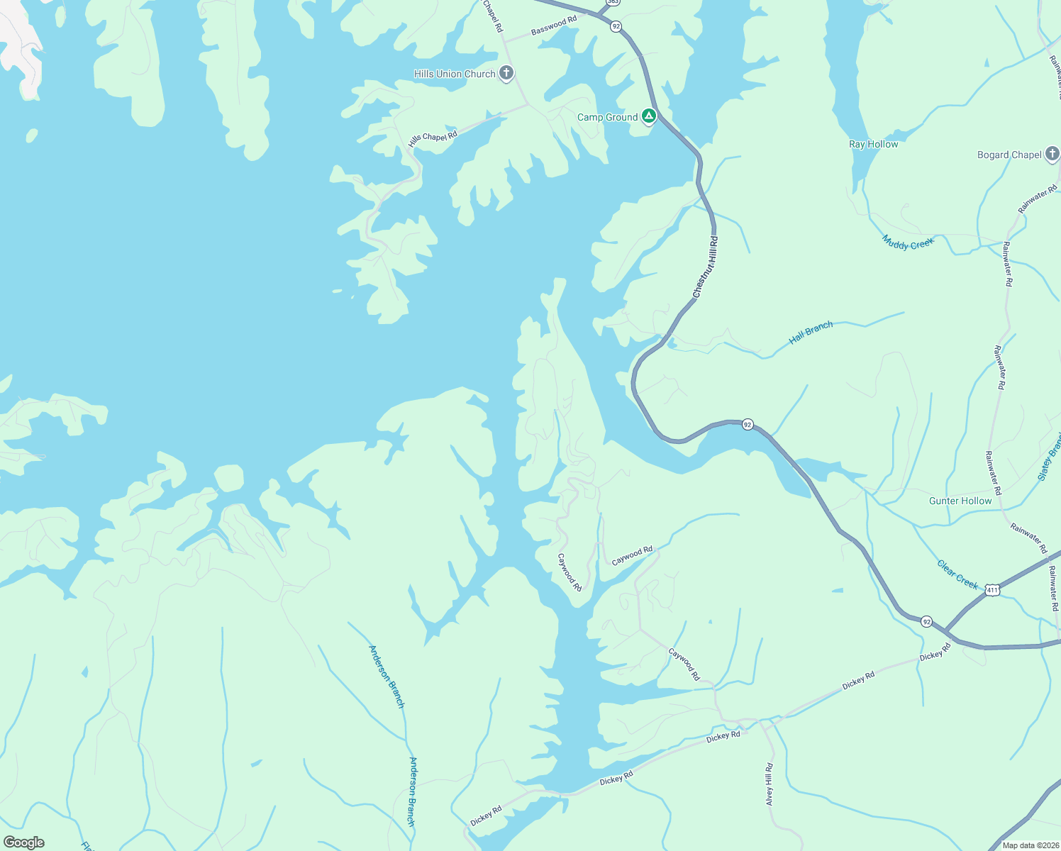 map of restaurants, bars, coffee shops, grocery stores, and more near 3467 Caywood Road in Dandridge