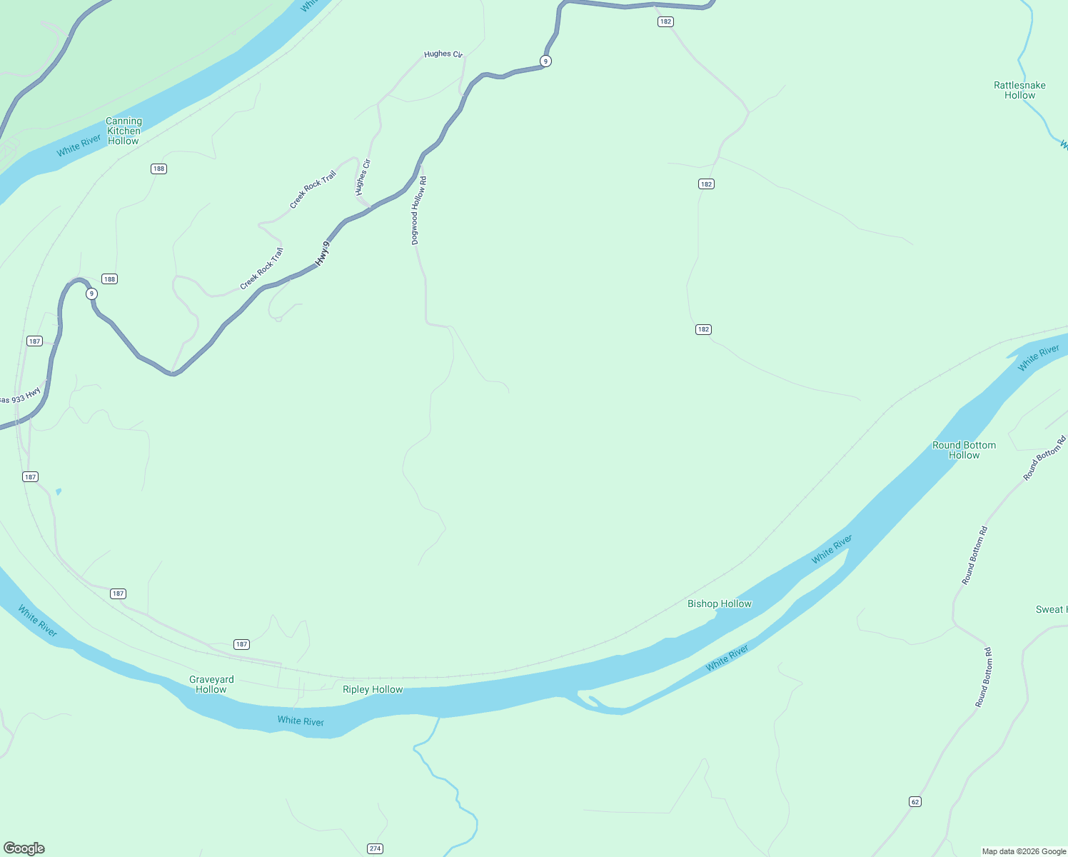 map of restaurants, bars, coffee shops, grocery stores, and more near 627 Dogwood Hollow Road in Izard County