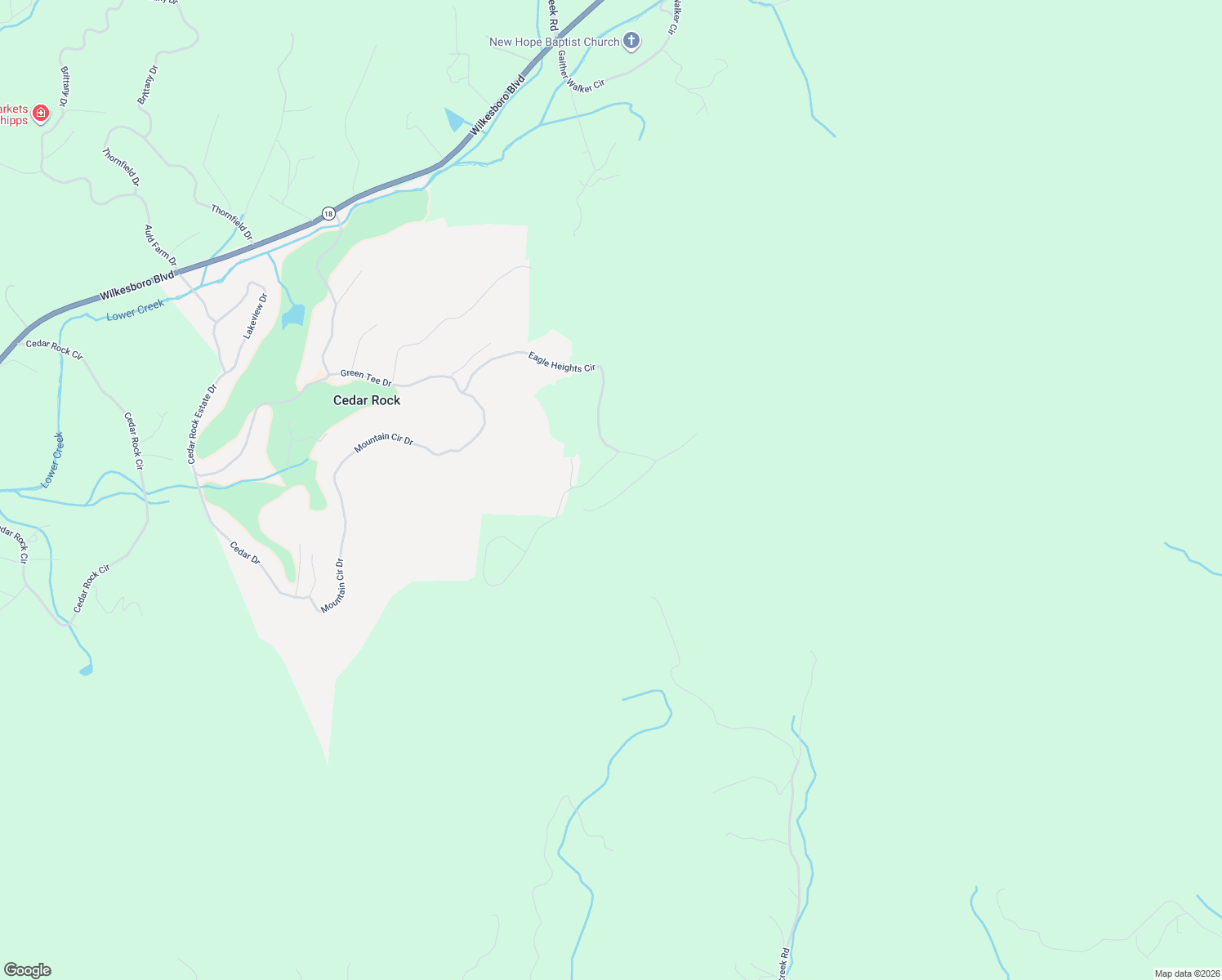 map of restaurants, bars, coffee shops, grocery stores, and more near 2216 Nighthawk Ridge Court in Lenoir