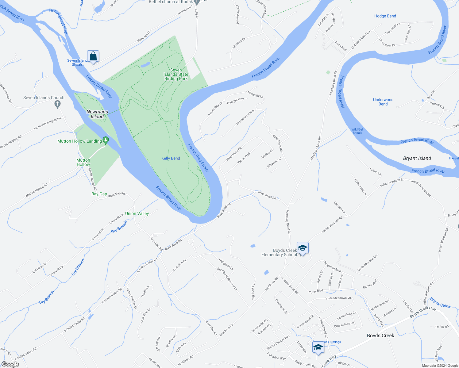 map of restaurants, bars, coffee shops, grocery stores, and more near 1717 Bend View Lane in Sevierville