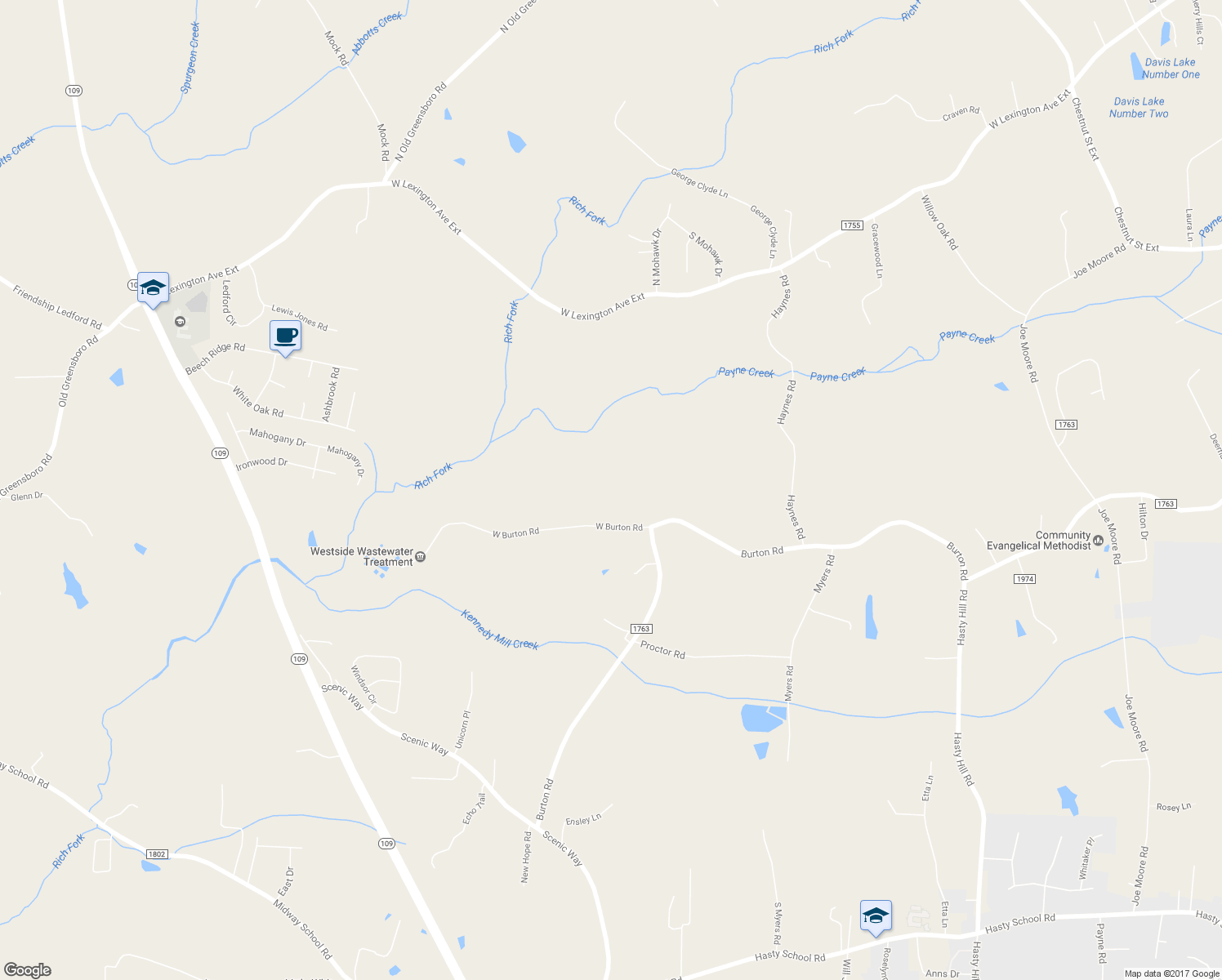 map of restaurants, bars, coffee shops, grocery stores, and more near 188 West Burton Road in Thomasville