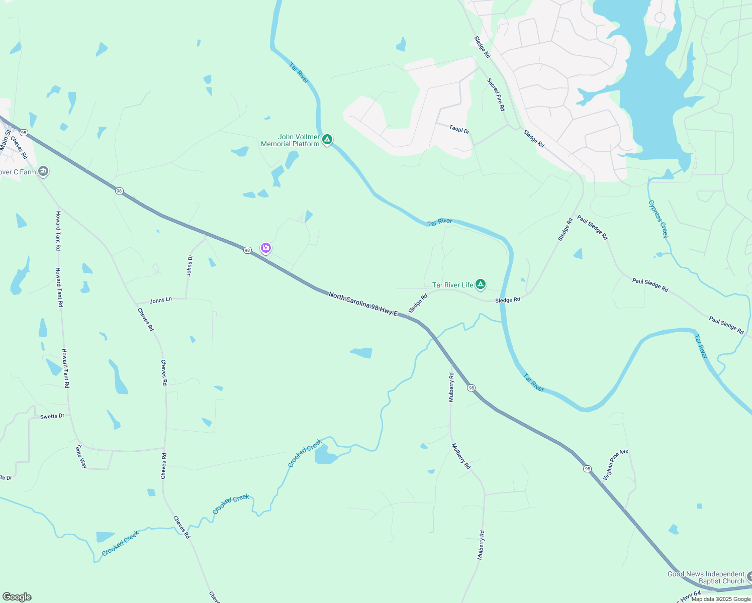 map of restaurants, bars, coffee shops, grocery stores, and more near 985 Nc 98 Hwy E in Bunn