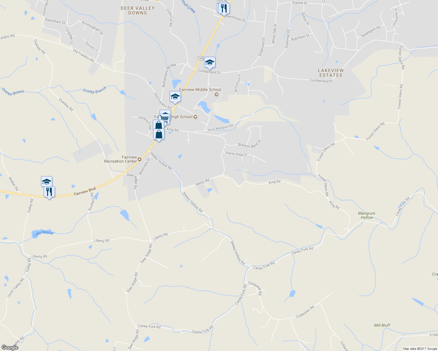 map of restaurants, bars, coffee shops, grocery stores, and more near 7302 Henry Road in Fairview