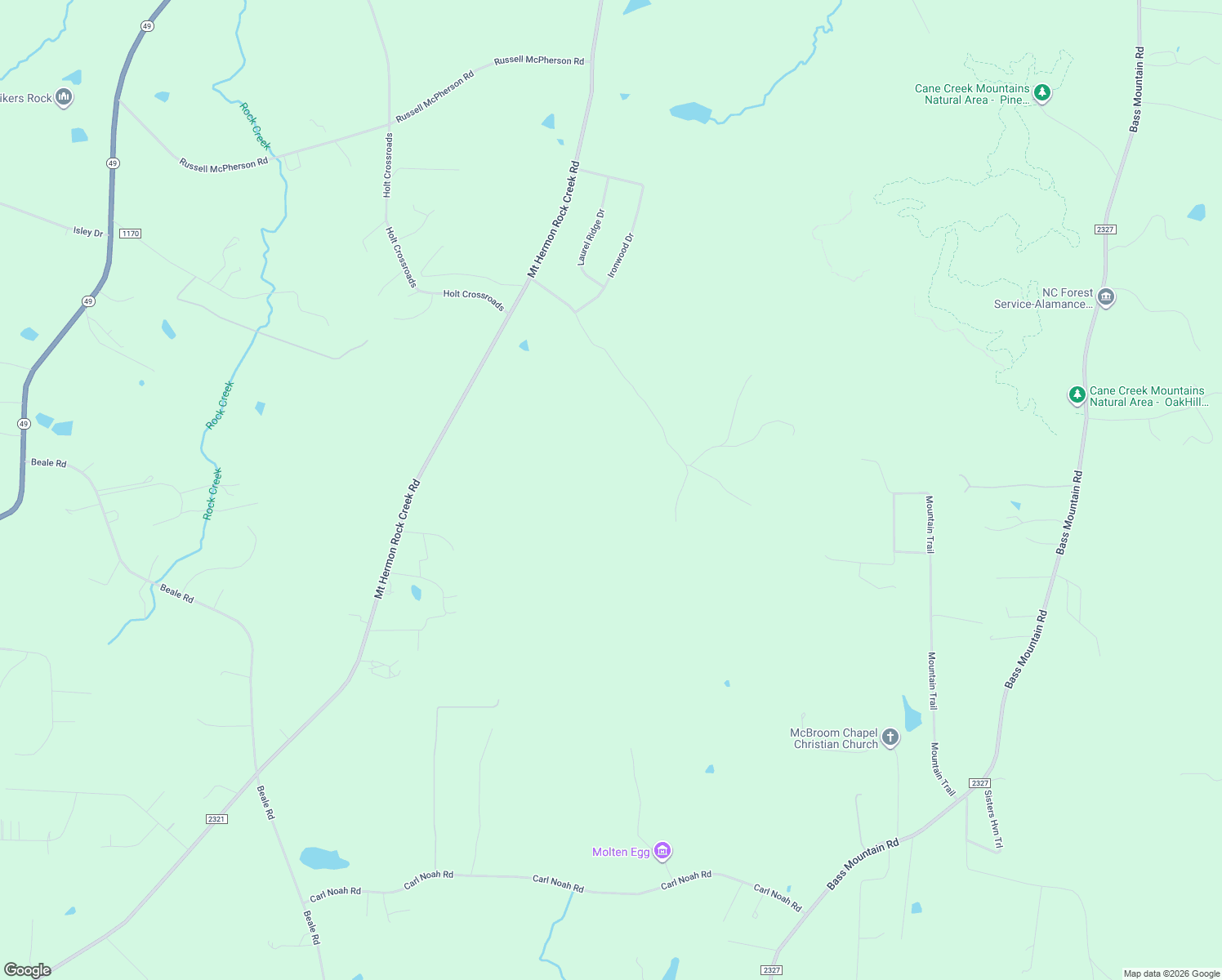 map of restaurants, bars, coffee shops, grocery stores, and more near 1918 Fire Tower Road in Snow Camp