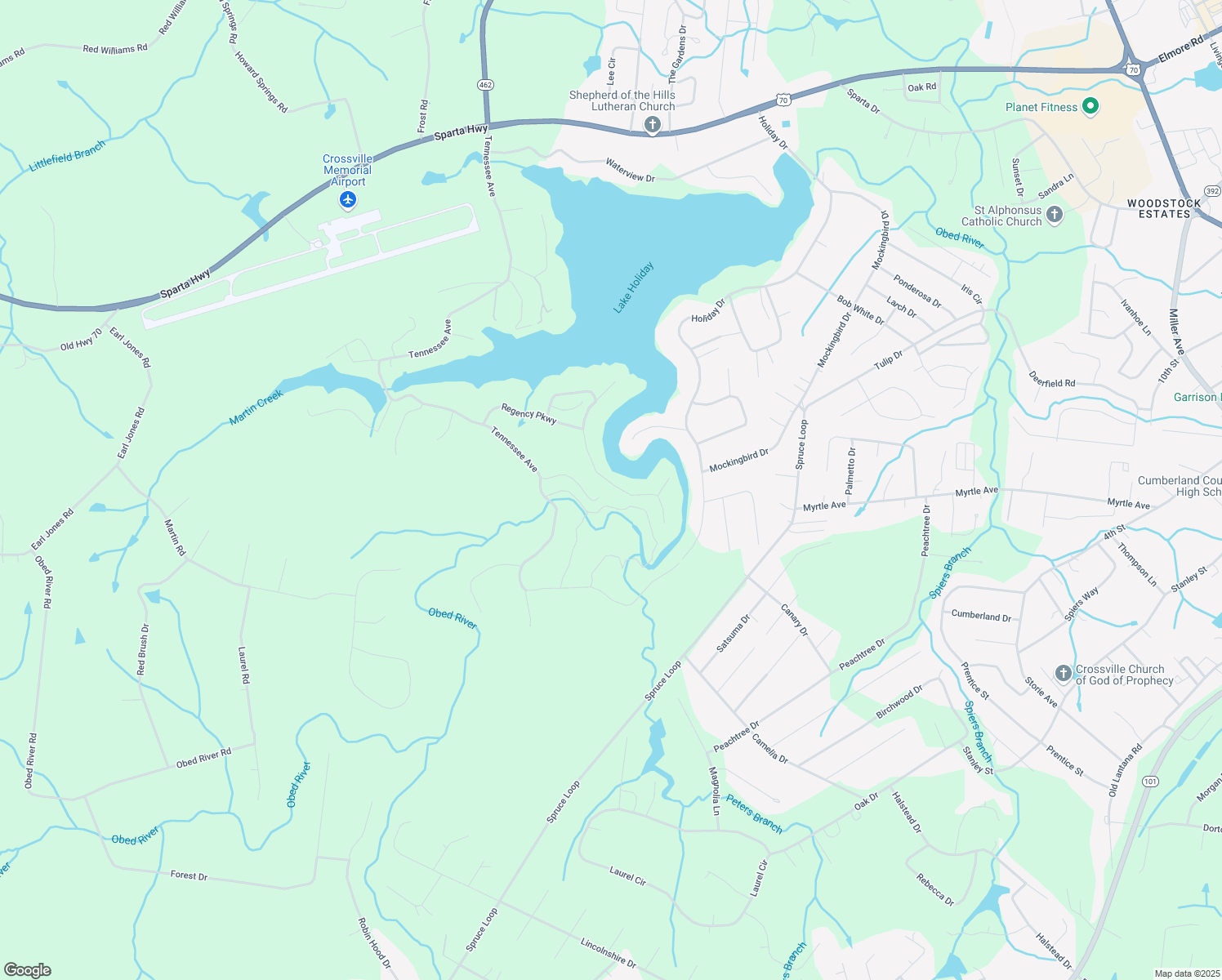 map of restaurants, bars, coffee shops, grocery stores, and more near 498 Riverbend Drive in Crossville