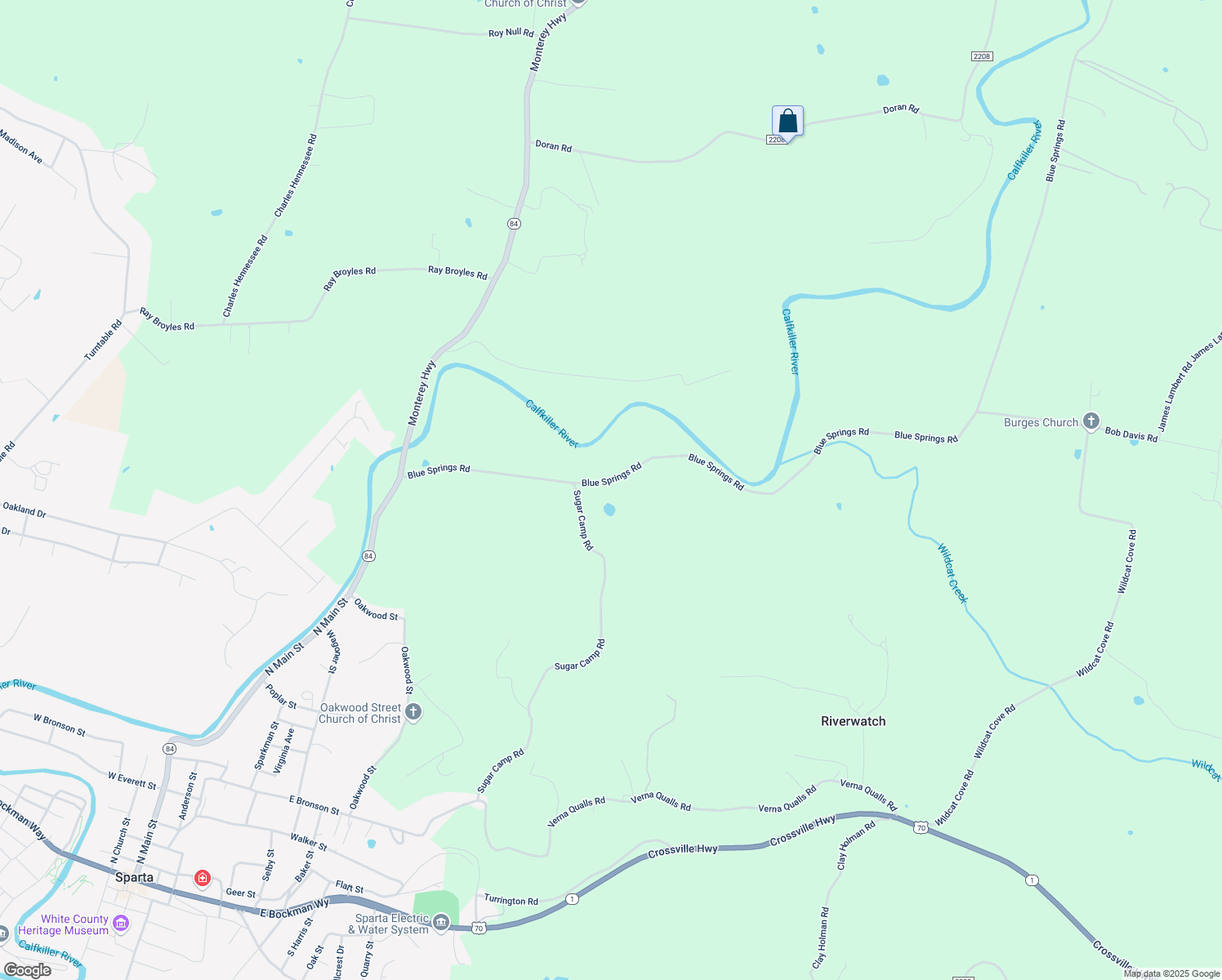map of restaurants, bars, coffee shops, grocery stores, and more near 752 Blue Springs Road in Sparta