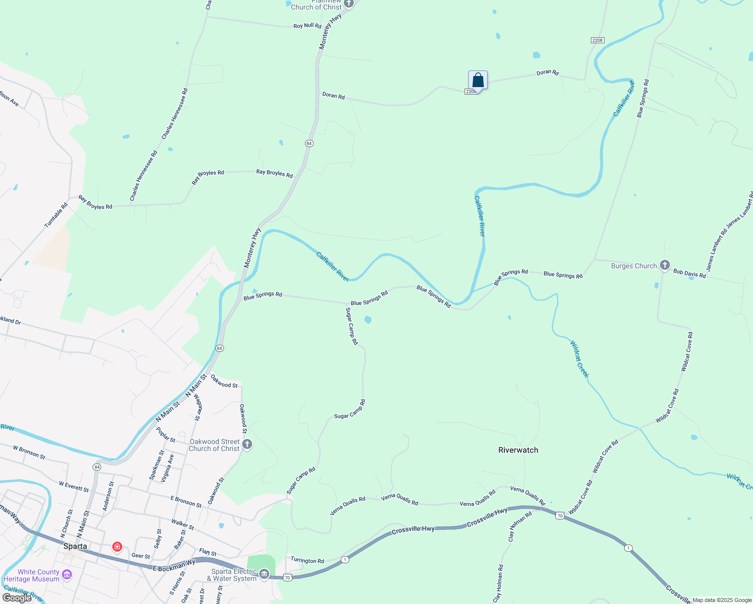 map of restaurants, bars, coffee shops, grocery stores, and more near 752 Blue Springs Road in Sparta
