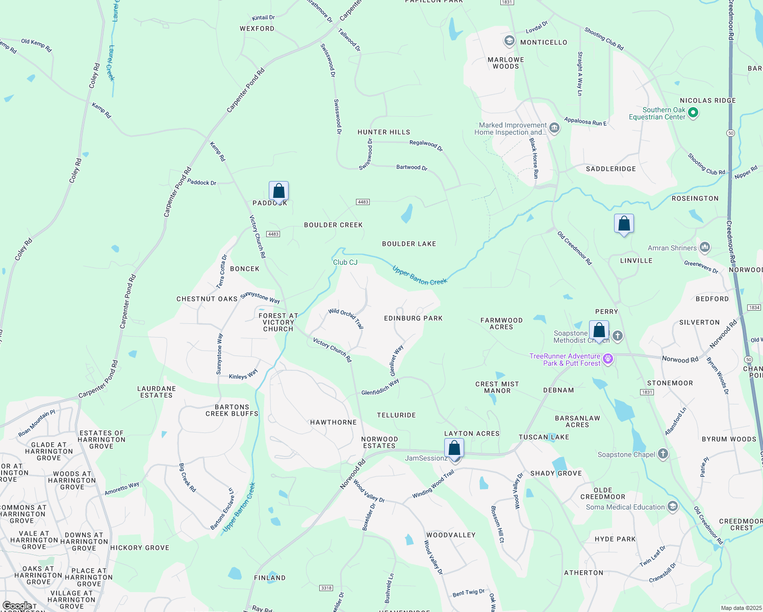 map of restaurants, bars, coffee shops, grocery stores, and more near 2304 Sweet Birch Court in Raleigh
