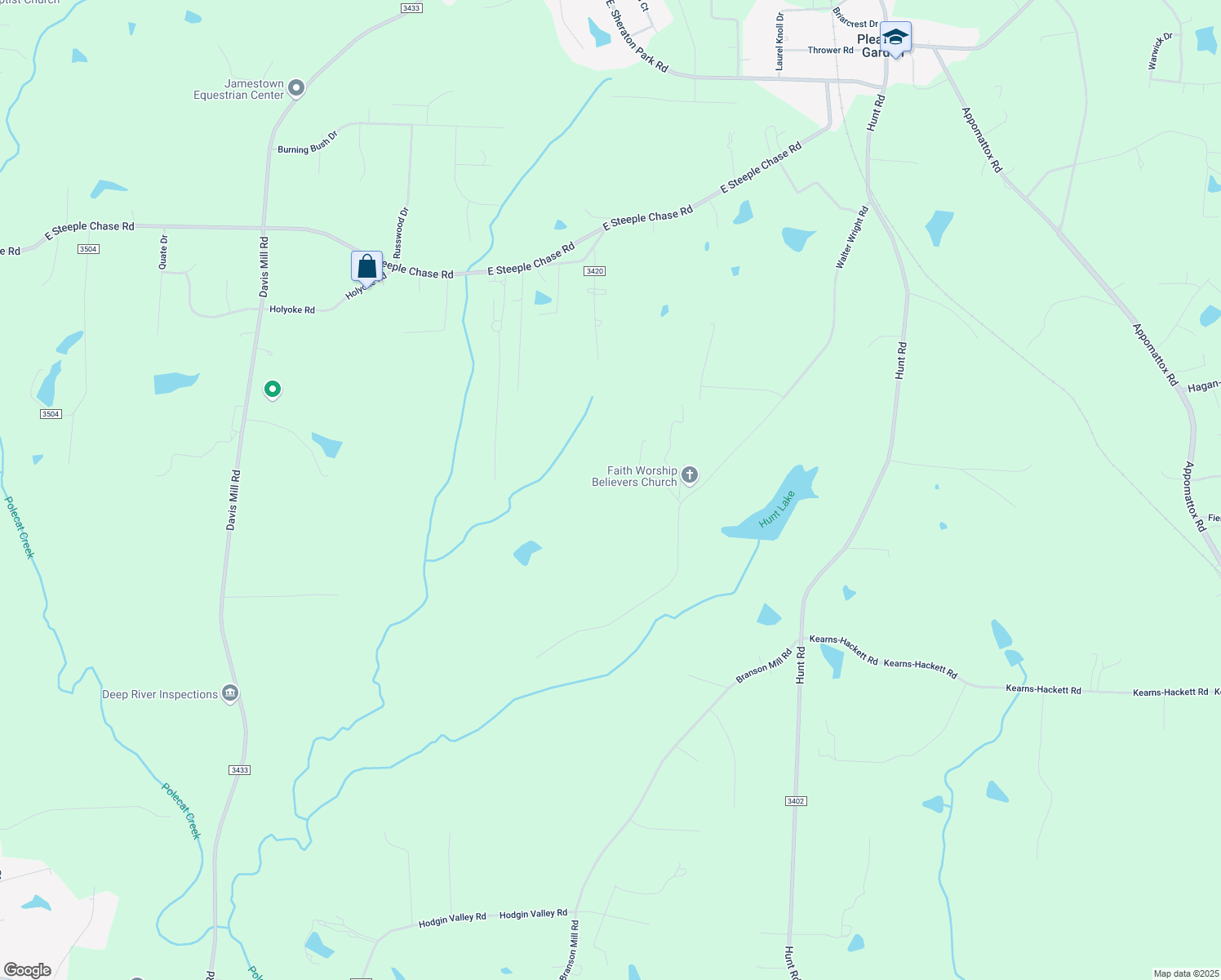 map of restaurants, bars, coffee shops, grocery stores, and more near 6406 Walter Wright Road in Pleasant Garden