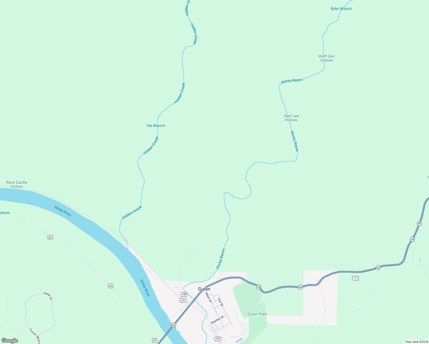 map of restaurants, bars, coffee shops, grocery stores, and more near County Road 180 in Guion