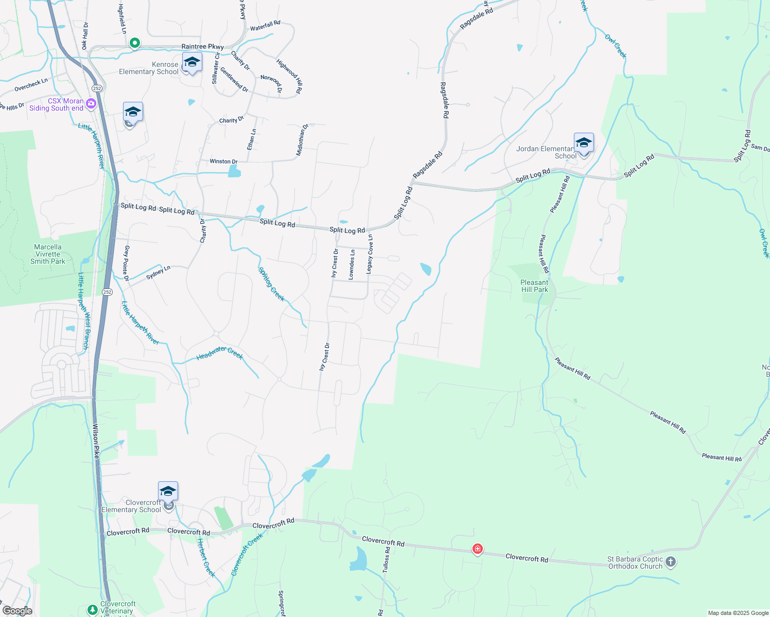 map of restaurants, bars, coffee shops, grocery stores, and more near 9554 Dresden Square in Brentwood