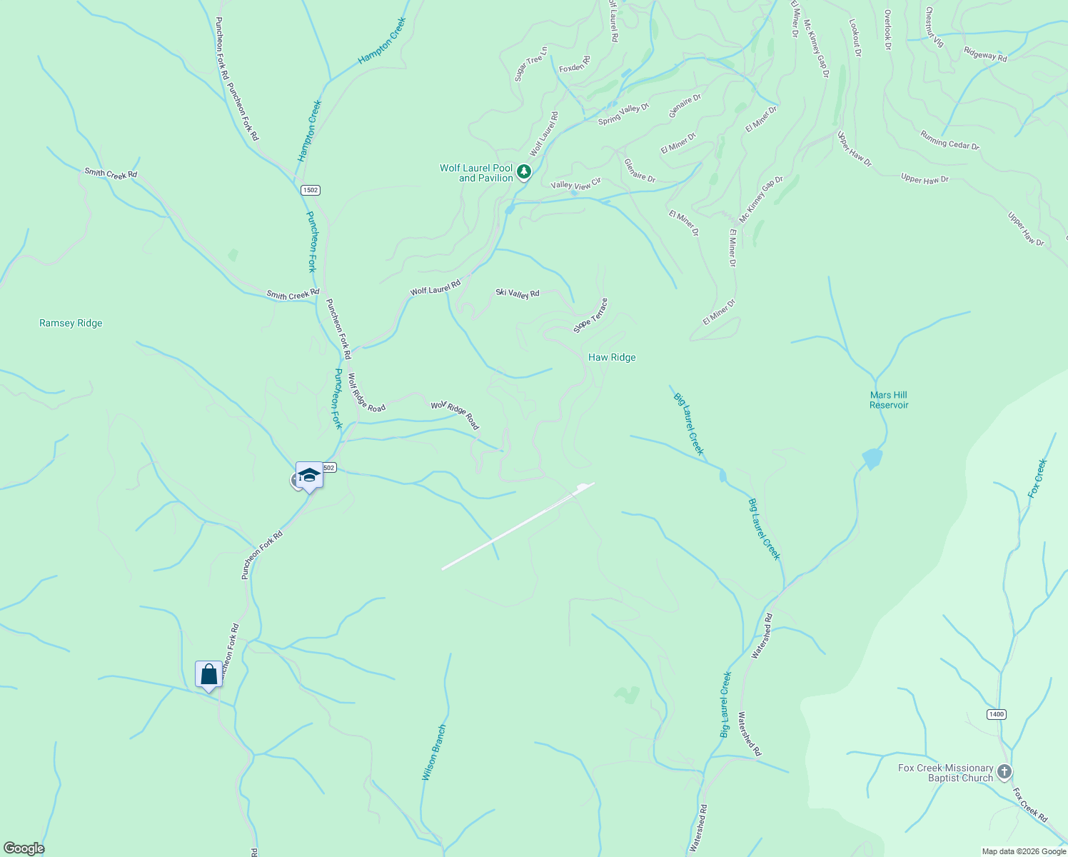 map of restaurants, bars, coffee shops, grocery stores, and more near 1403 Wolf Ridge Road in Mars Hill