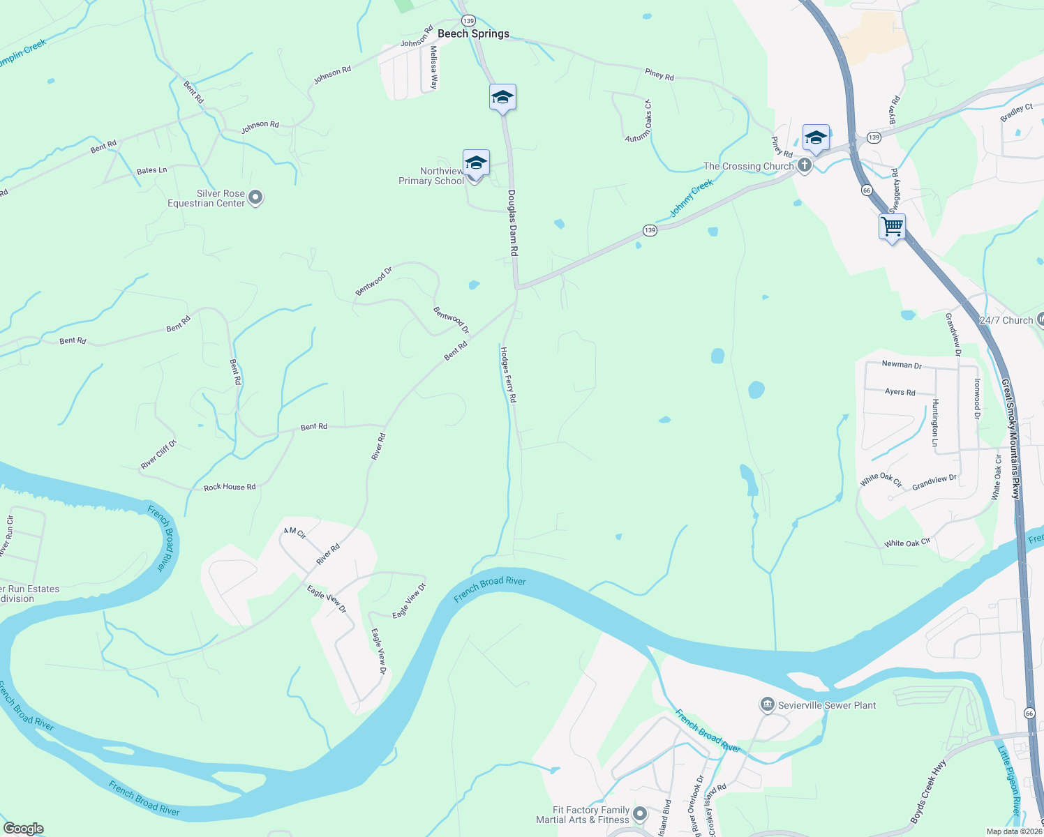 map of restaurants, bars, coffee shops, grocery stores, and more near 2755 Hodges Ferry Road in Kodak