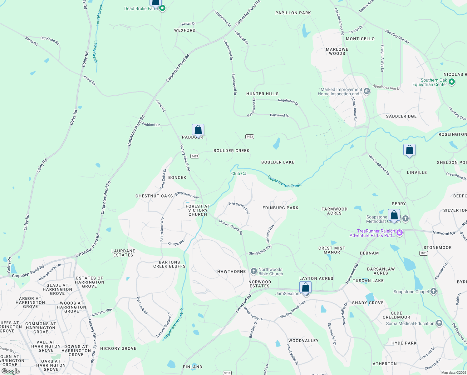 map of restaurants, bars, coffee shops, grocery stores, and more near 2321 Primrose Valley Court in Raleigh