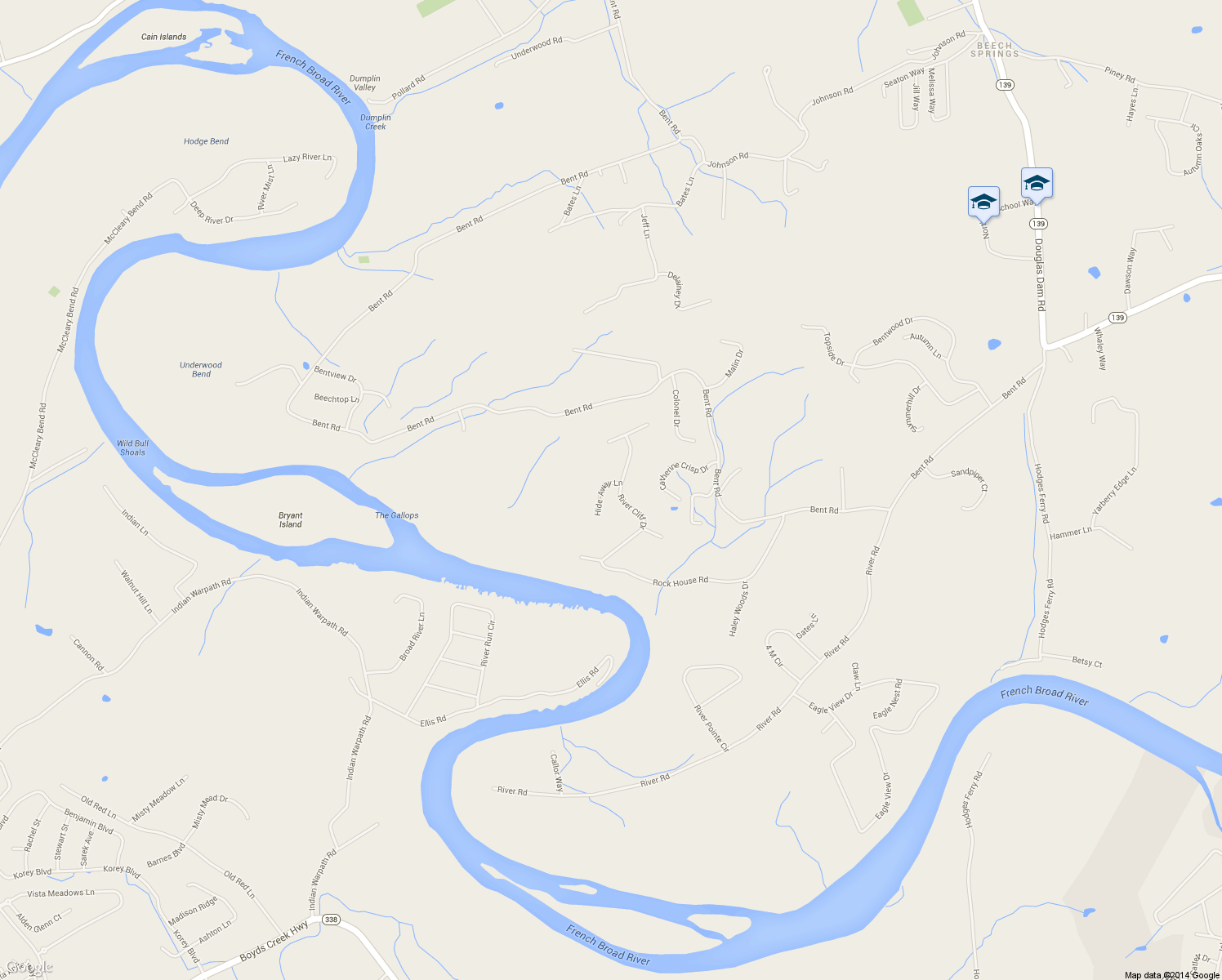 map of restaurants, bars, coffee shops, grocery stores, and more near 1109 Hide-Away Lane in Kodak