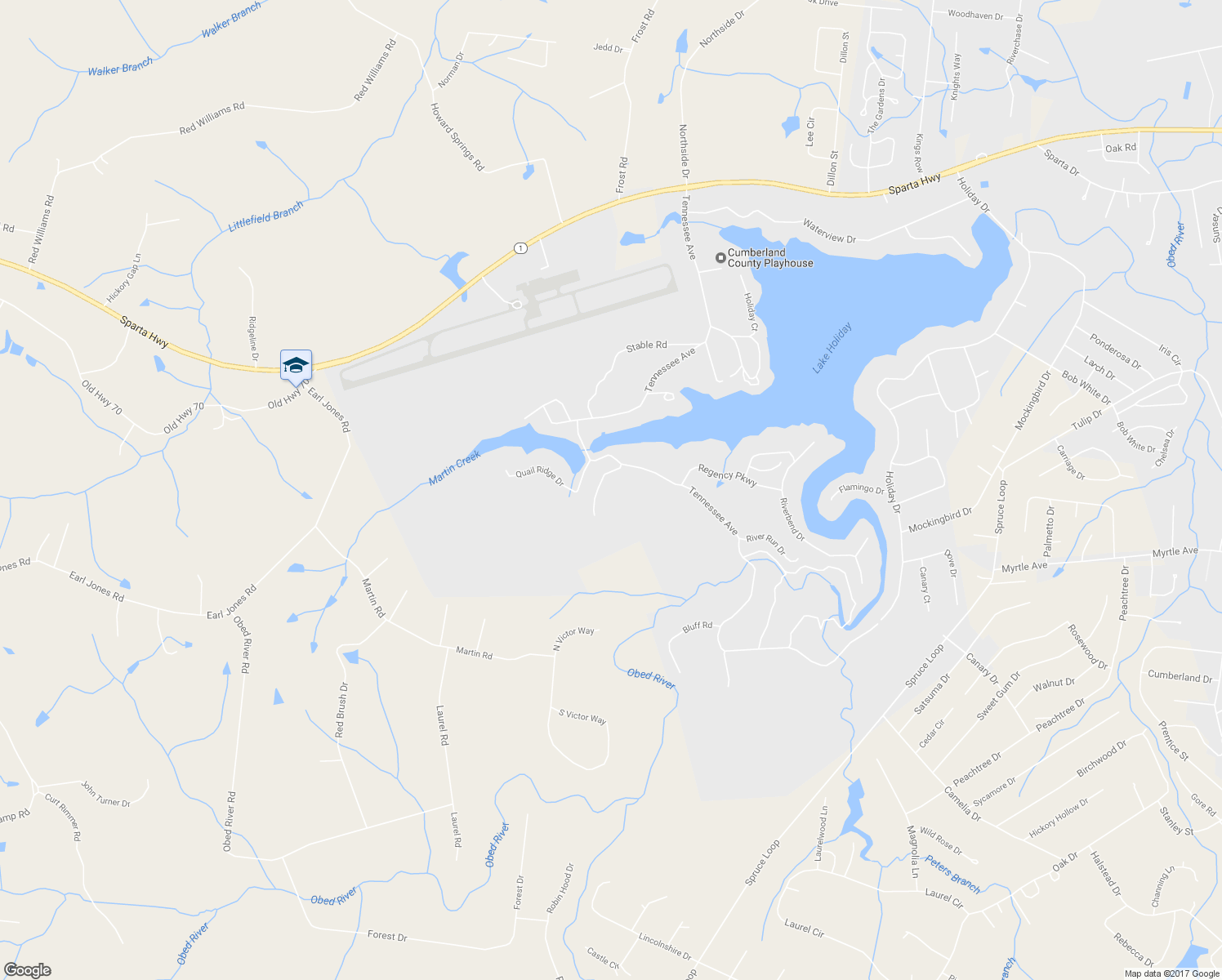 map of restaurants, bars, coffee shops, grocery stores, and more near 89 Cedar Ridge Ln in Crossville