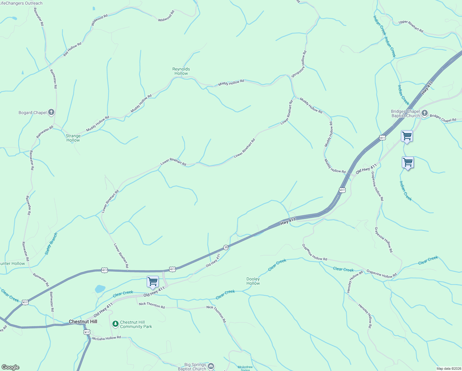 map of restaurants, bars, coffee shops, grocery stores, and more near 2386 Lower Rinehart Road in Dandridge