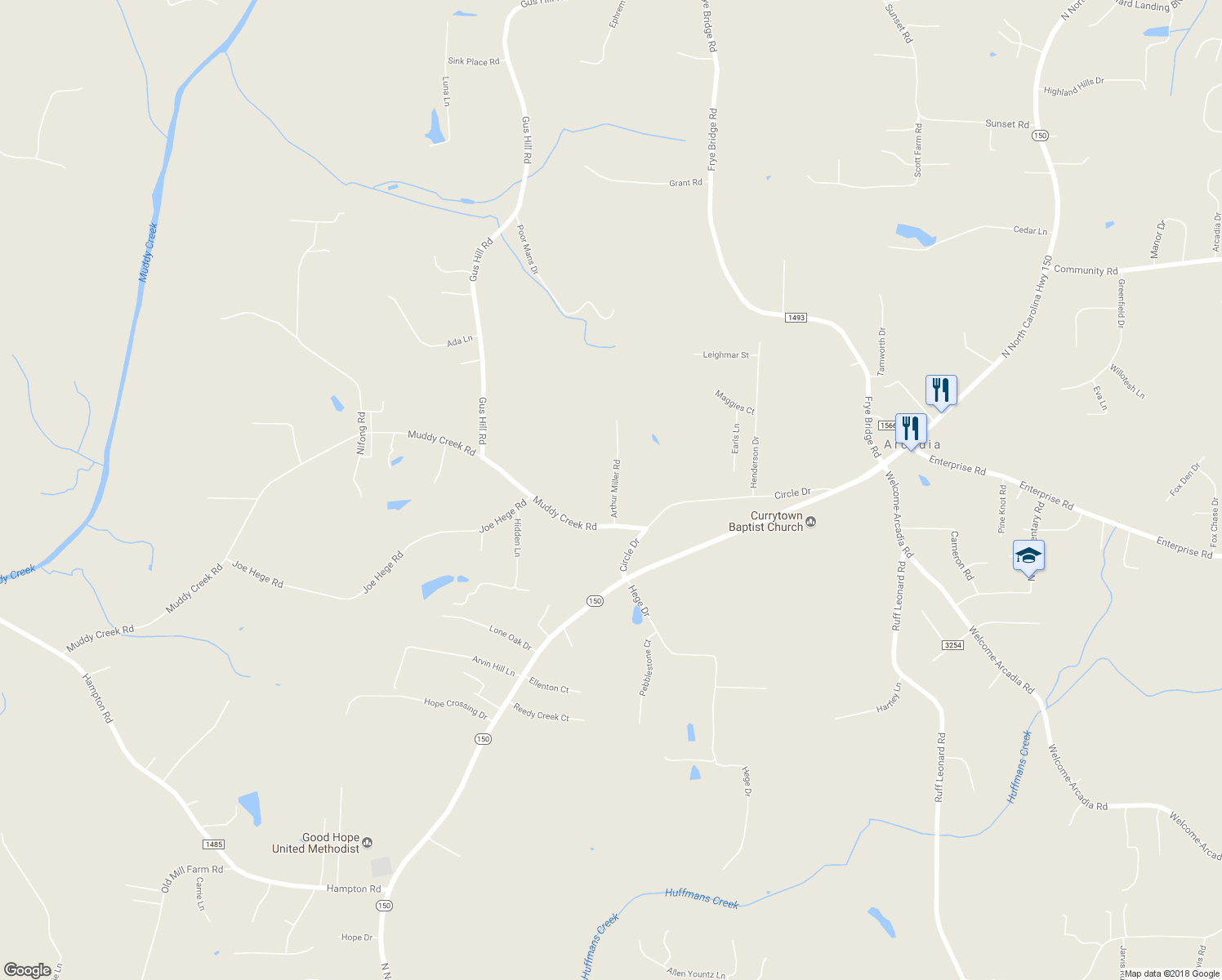 map of restaurants, bars, coffee shops, grocery stores, and more near 203 Arthur Miller Road in Clemmons