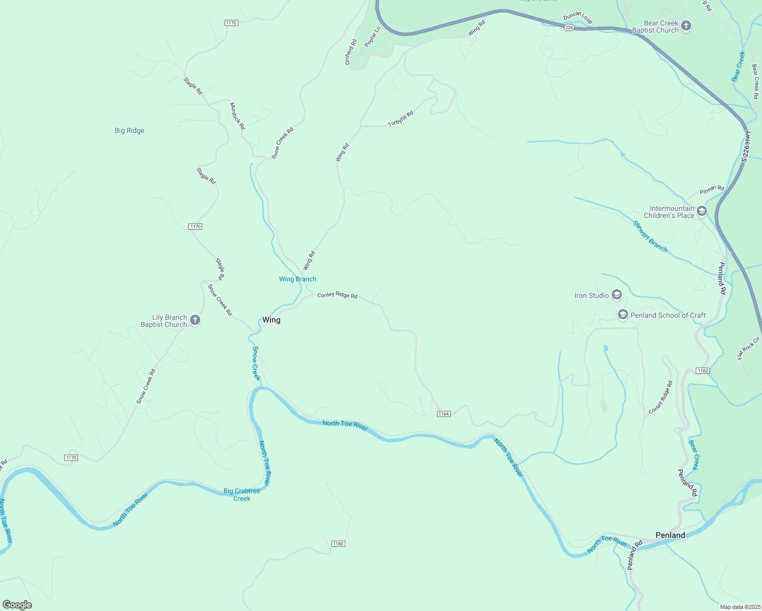 map of restaurants, bars, coffee shops, grocery stores, and more near State Road 1164 in Mitchell County