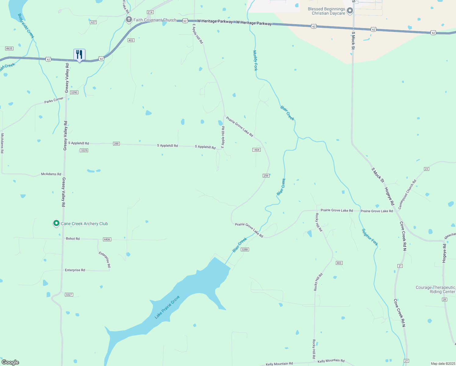 map of restaurants, bars, coffee shops, grocery stores, and more near in Prairie Grove