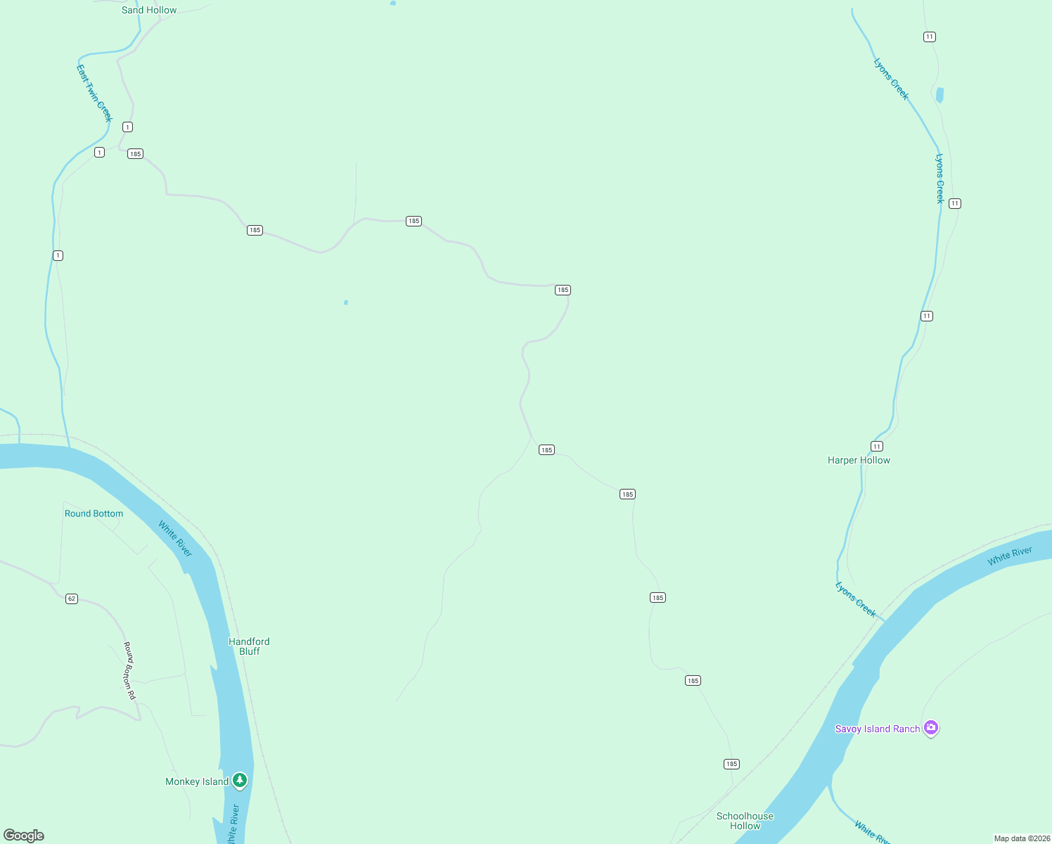 map of restaurants, bars, coffee shops, grocery stores, and more near County Road 185 in Izard County