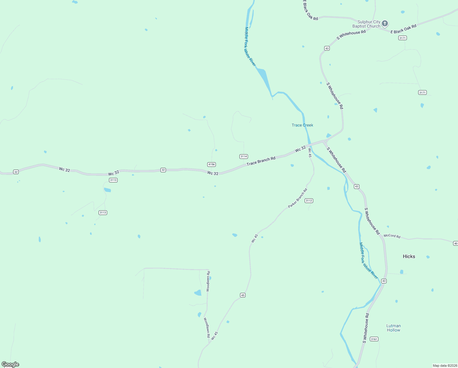 map of restaurants, bars, coffee shops, grocery stores, and more near 16651 Trace Branch Road in West Fork