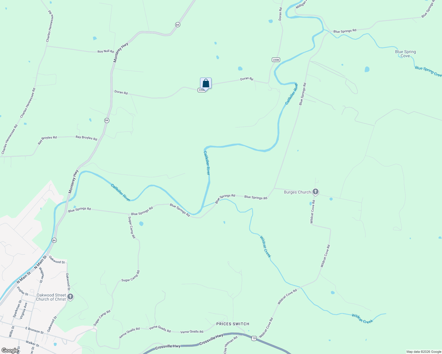 map of restaurants, bars, coffee shops, grocery stores, and more near 1545 Blue Springs Road in Sparta