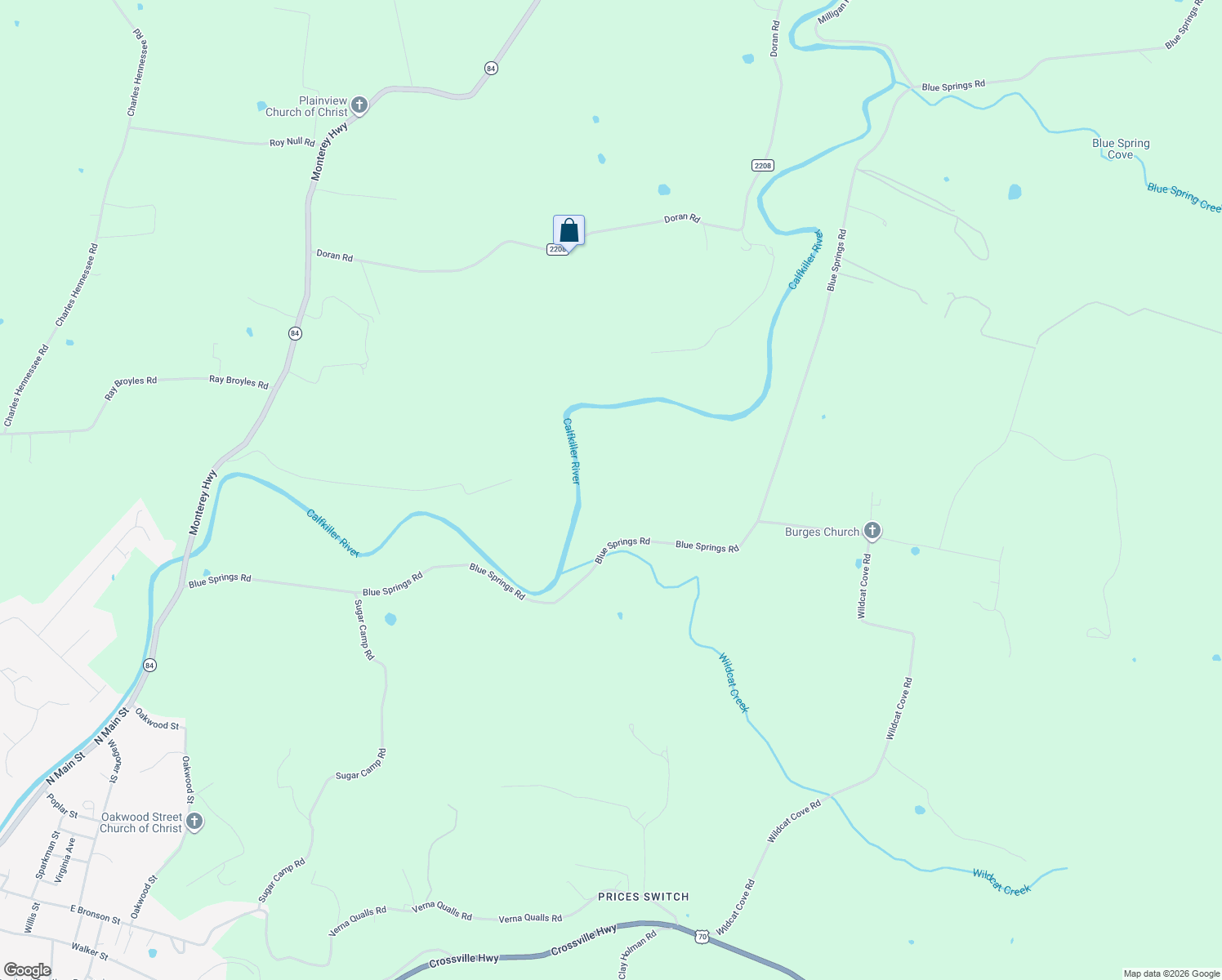 map of restaurants, bars, coffee shops, grocery stores, and more near 1545 Blue Springs Road in Sparta
