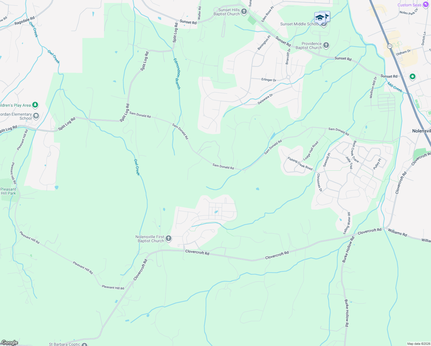 map of restaurants, bars, coffee shops, grocery stores, and more near 9840 Sam Donald Road in Nolensville