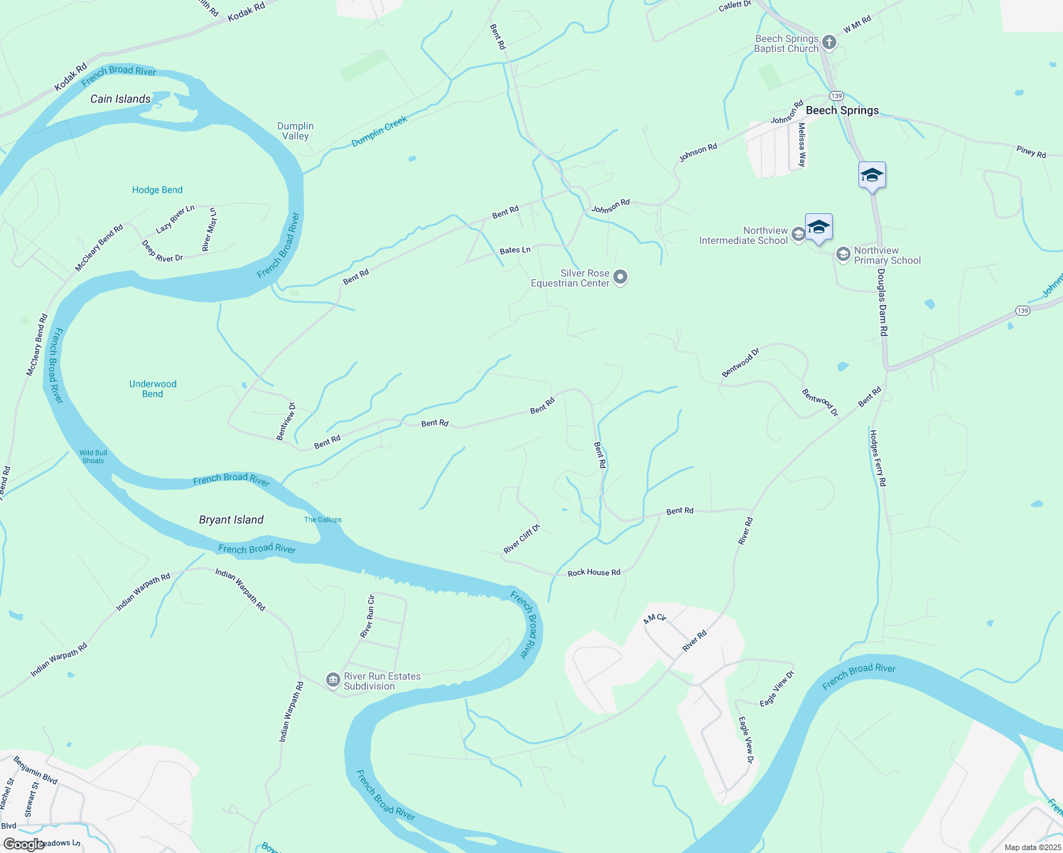 map of restaurants, bars, coffee shops, grocery stores, and more near 3455 Bent Road in Kodak