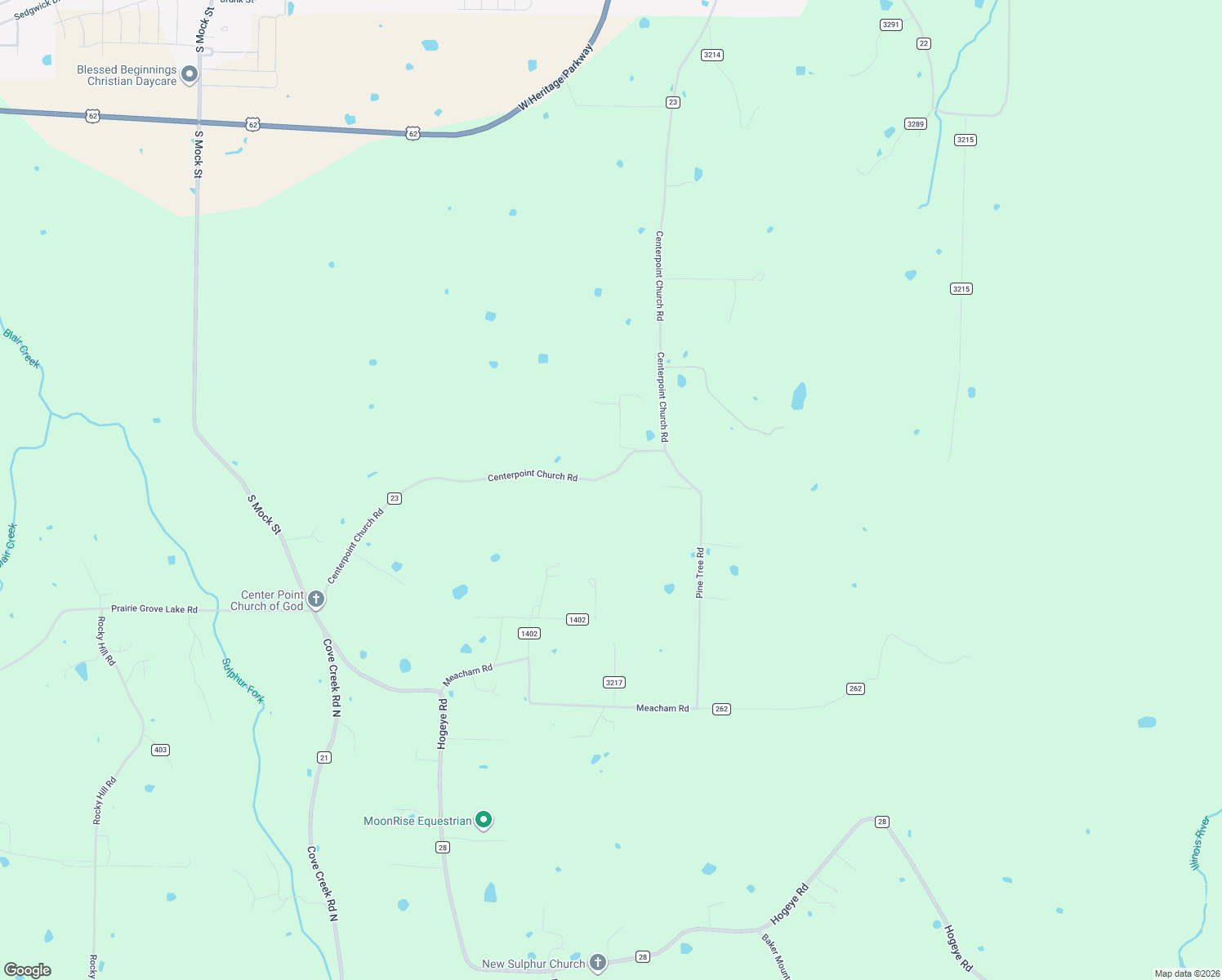 map of restaurants, bars, coffee shops, grocery stores, and more near 12120 Centerpoint Church Road in Prairie Grove