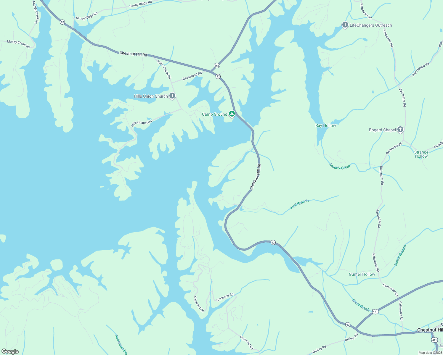 map of restaurants, bars, coffee shops, grocery stores, and more near 2732 Von Hill Road in Dandridge