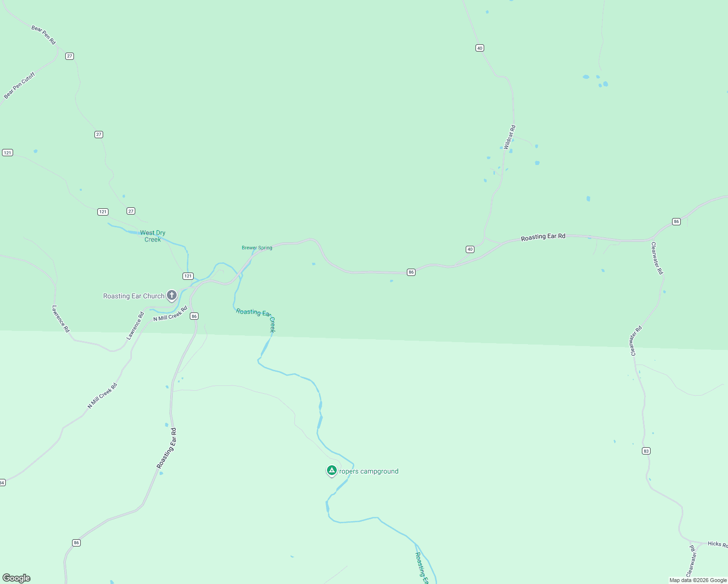 map of restaurants, bars, coffee shops, grocery stores, and more near 5117 Roasting Ear Road in Fifty-Six