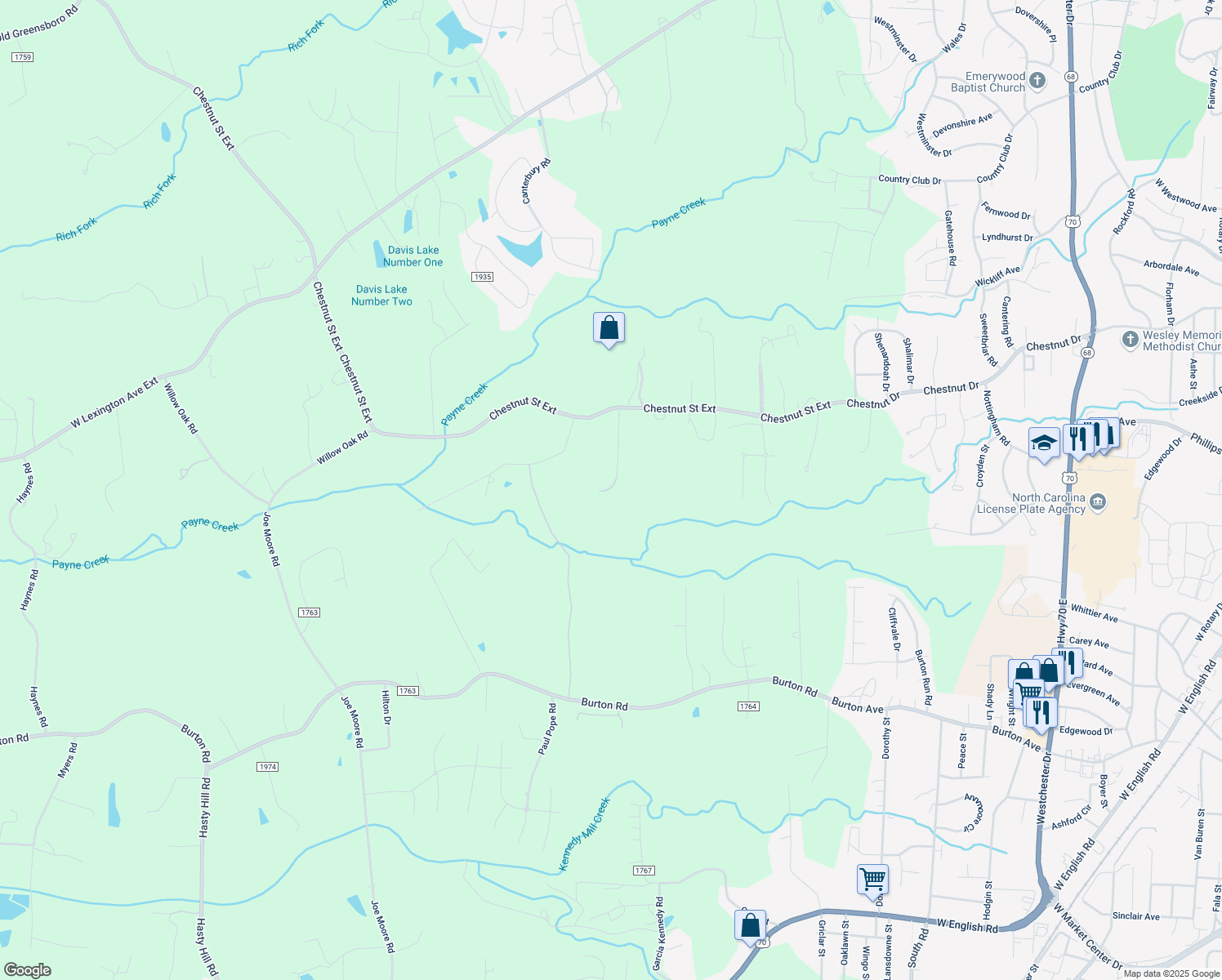map of restaurants, bars, coffee shops, grocery stores, and more near 300 Deerfield Drive in High Point