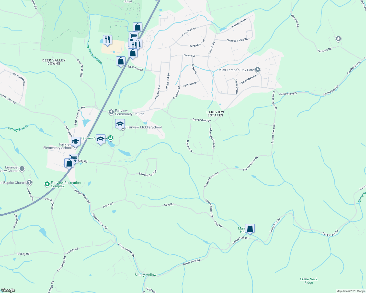 map of restaurants, bars, coffee shops, grocery stores, and more near 2006 Case Way in Fairview