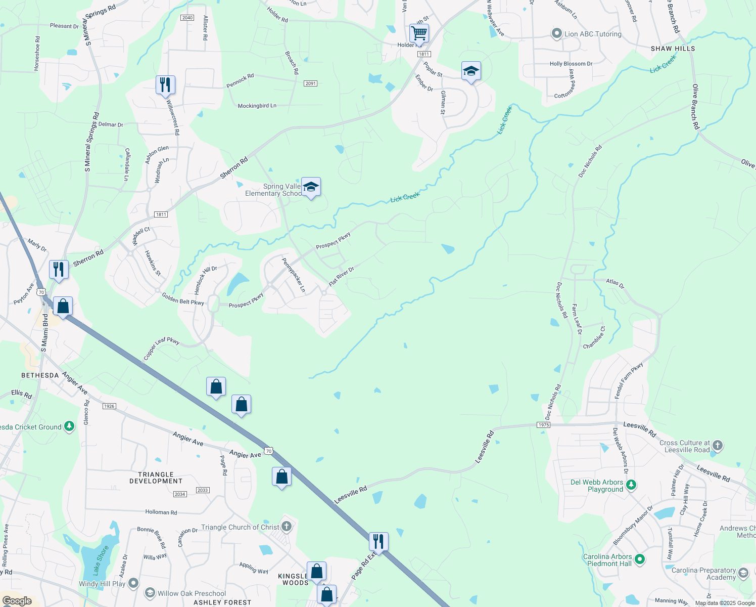 map of restaurants, bars, coffee shops, grocery stores, and more near 1003 Red Rock Drive in Durham
