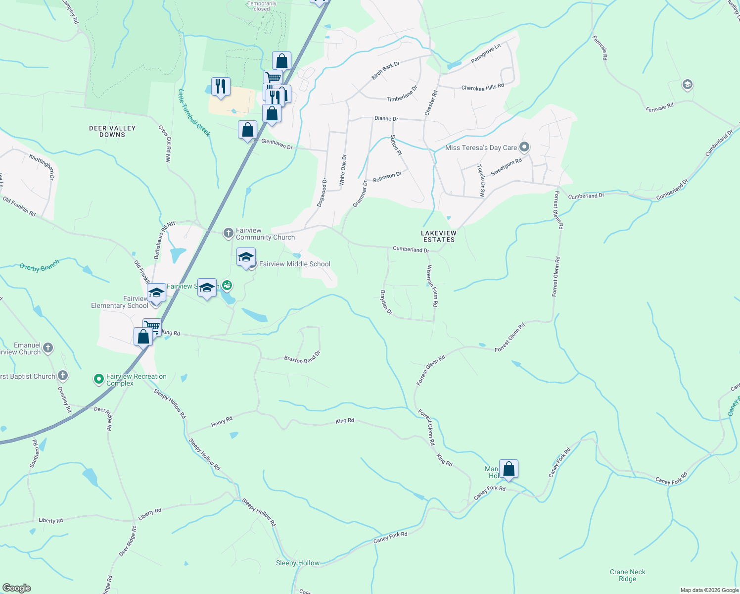 map of restaurants, bars, coffee shops, grocery stores, and more near 2006 Case Way in Fairview