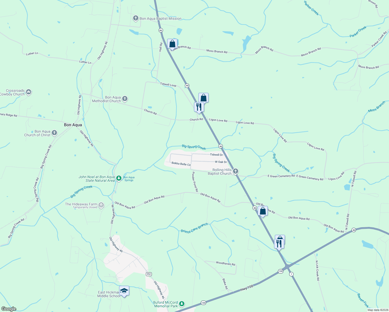 map of restaurants, bars, coffee shops, grocery stores, and more near 10395 Tidwell Drive in Bon Aqua