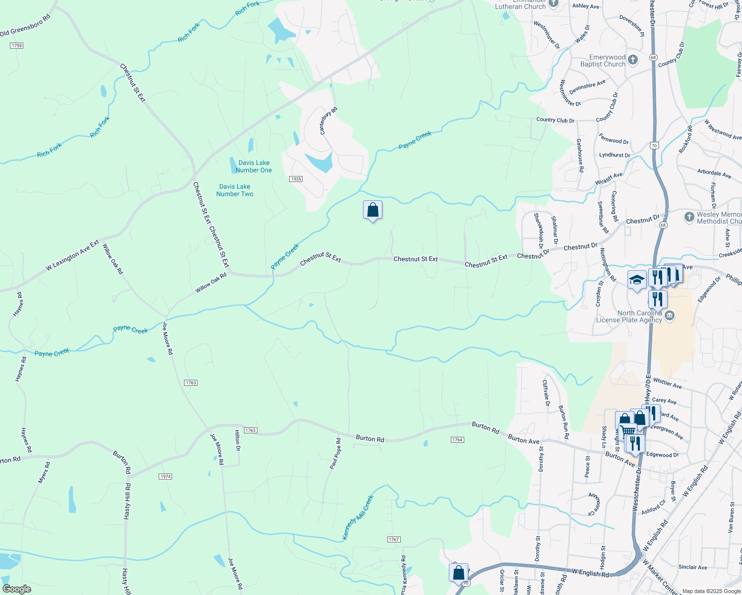 map of restaurants, bars, coffee shops, grocery stores, and more near 300 Deerfield Drive in High Point