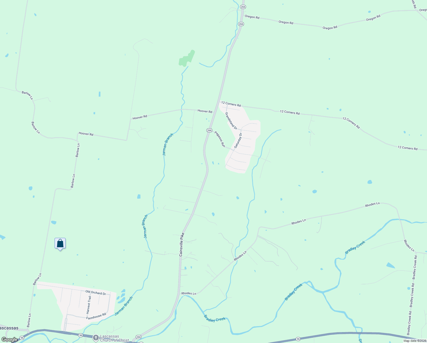 map of restaurants, bars, coffee shops, grocery stores, and more near 8604 Cainsville Pike in Lascassas