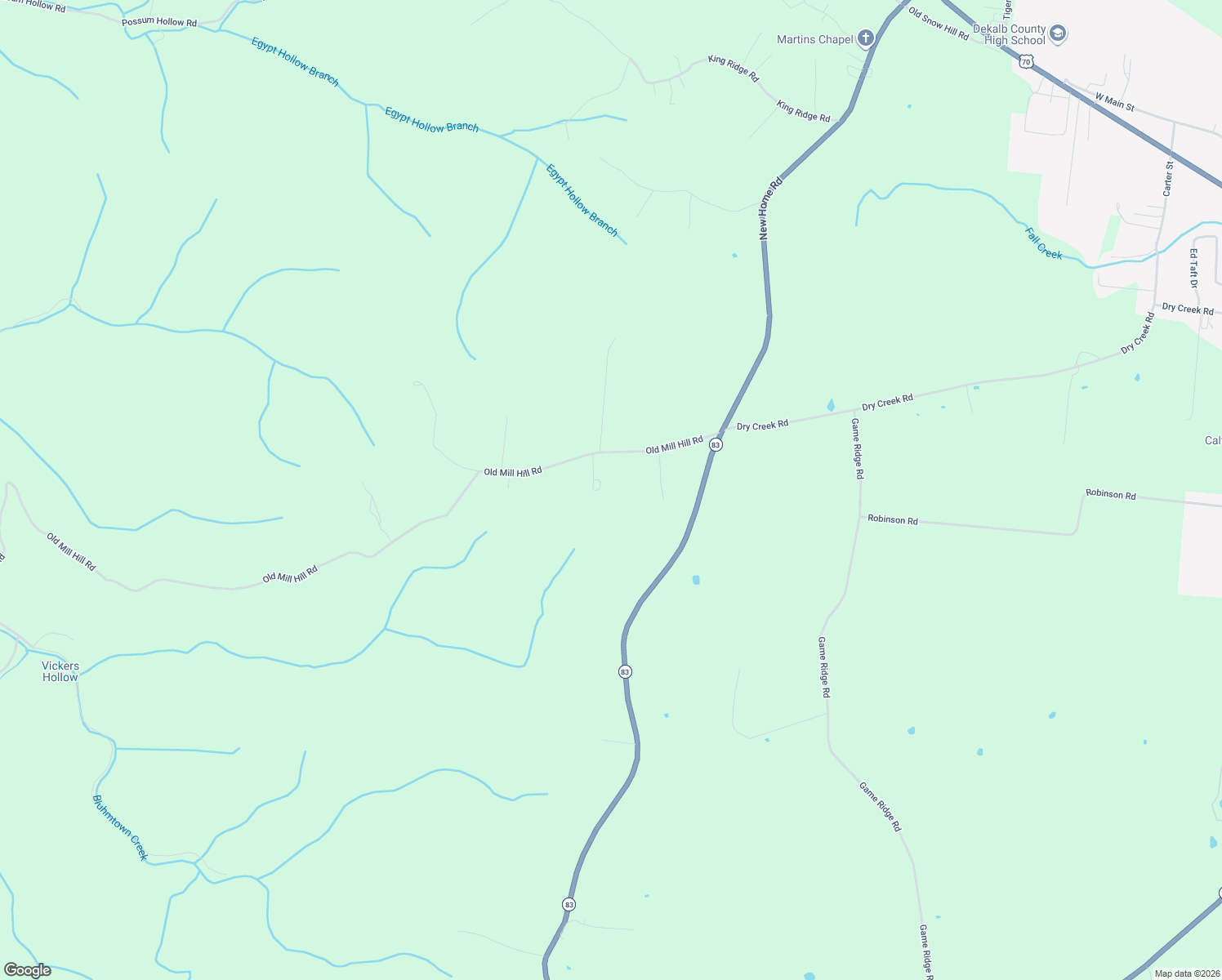 map of restaurants, bars, coffee shops, grocery stores, and more near 6943 Old Mill Hill Road in Dowelltown