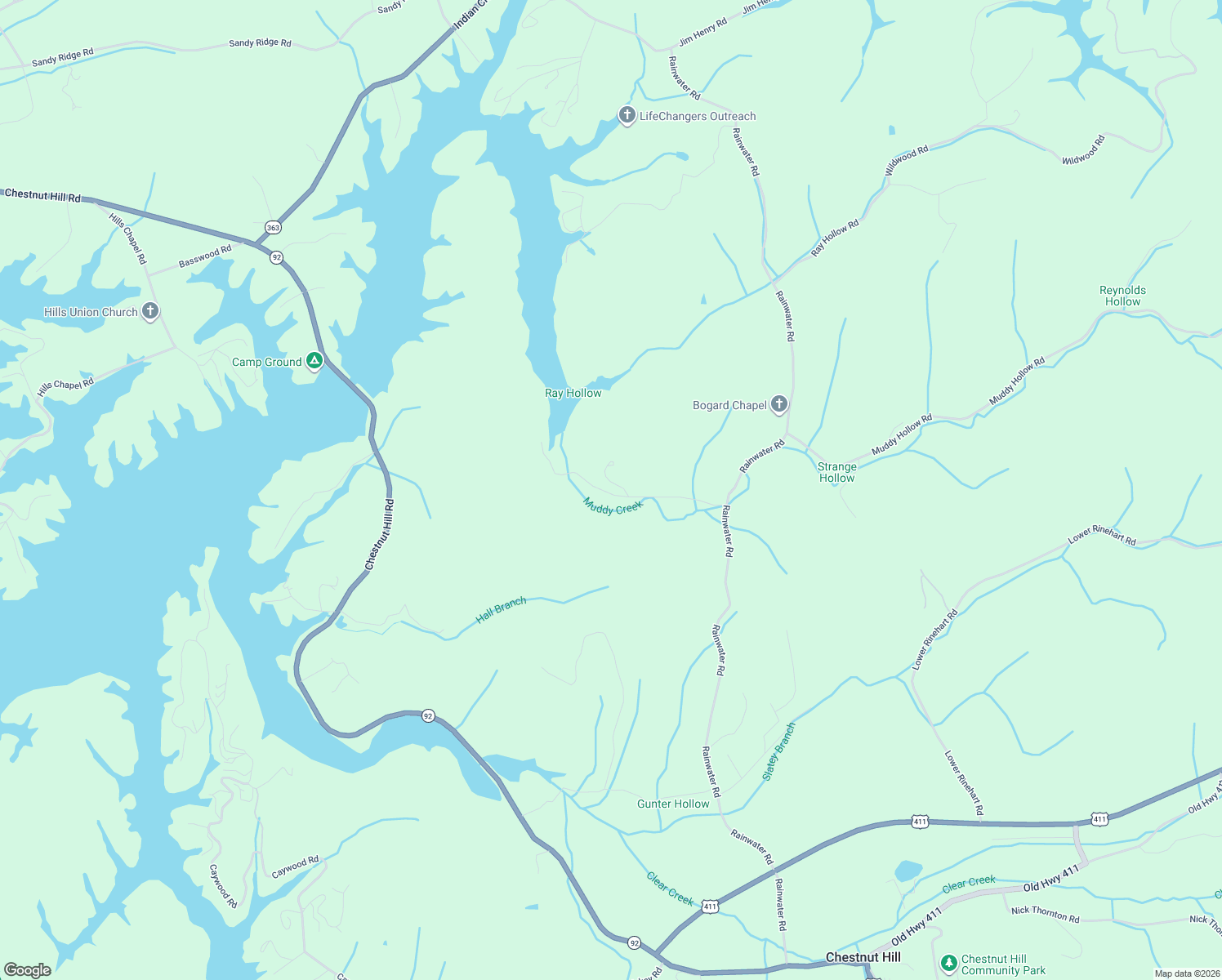 map of restaurants, bars, coffee shops, grocery stores, and more near 2301 Hall Road in Dandridge