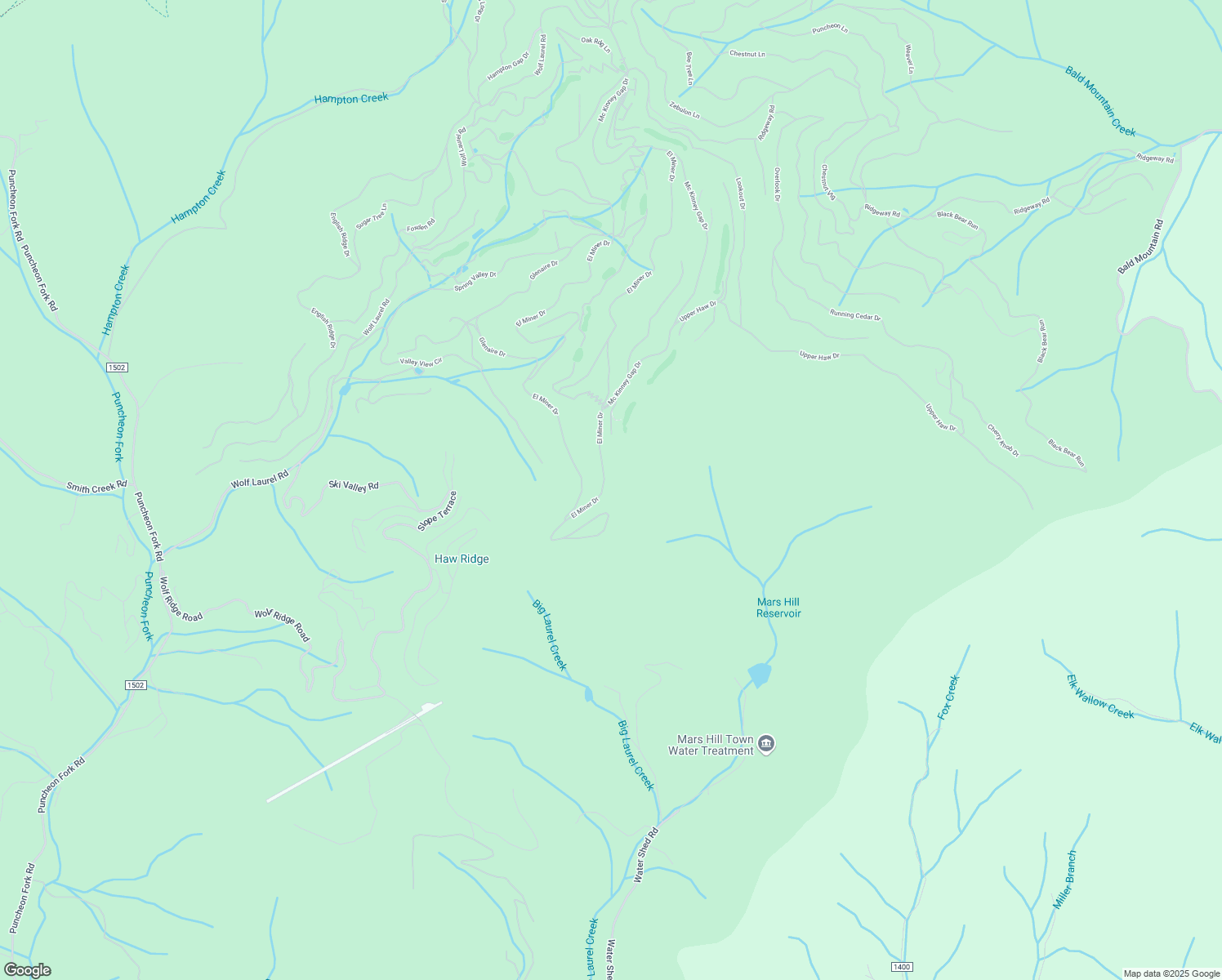 map of restaurants, bars, coffee shops, grocery stores, and more near 2338 El Miner Drive in Mars Hill