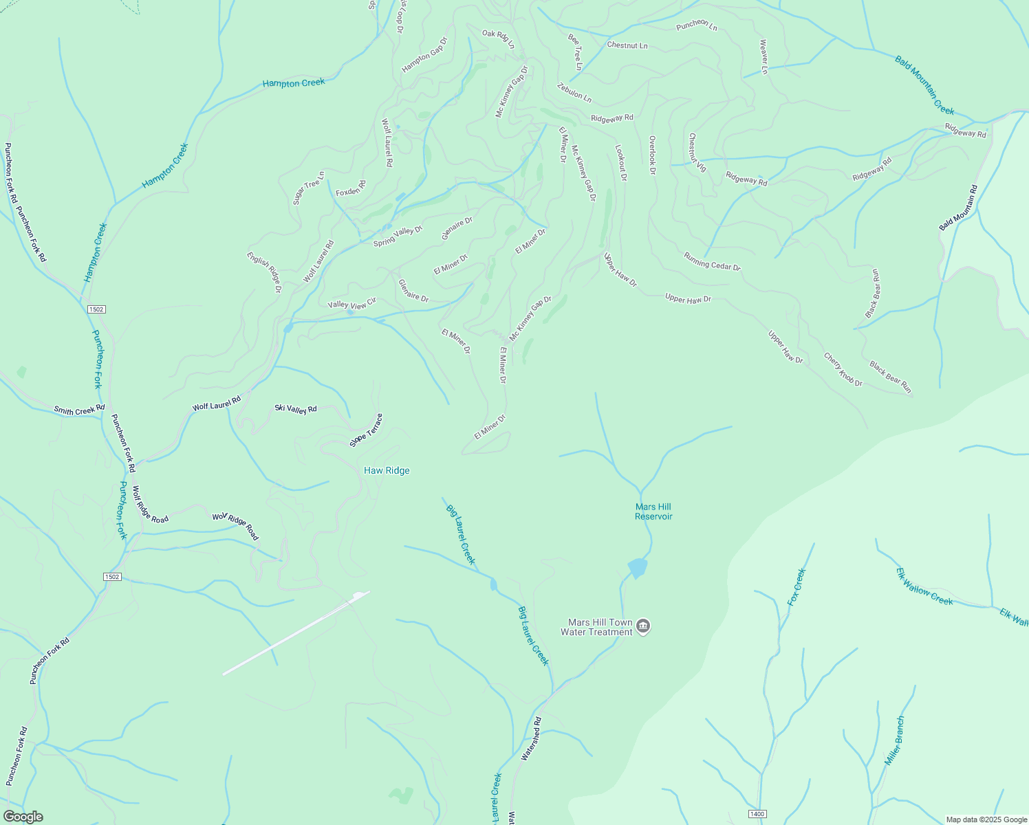 map of restaurants, bars, coffee shops, grocery stores, and more near 2338 El Miner Drive in Mars Hill
