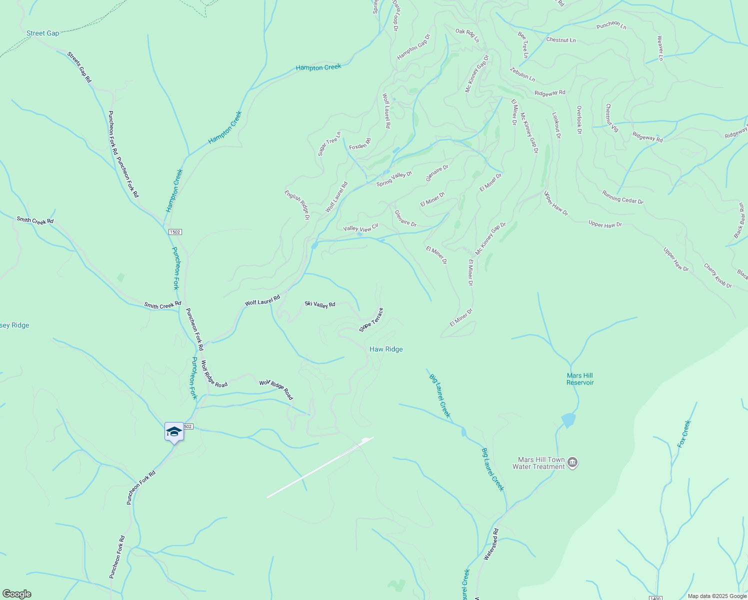 map of restaurants, bars, coffee shops, grocery stores, and more near 39 Valley Heights in Mars Hill