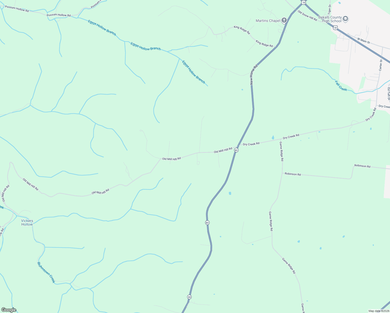 map of restaurants, bars, coffee shops, grocery stores, and more near 6943 Old Mill Hill Road in Dowelltown